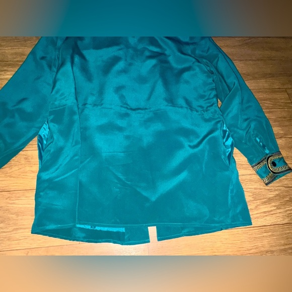 BOB MACKIE 🌟 Wearable Art 100% Silk Vintage wind breaker, emerald green, teal M - Picture 9 of 9
